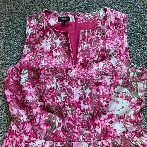 Talbots women's Linen 4 Sleeveless A Line Pink Floral Midi Dress Belted‎ Waist - Picture 9 of 14